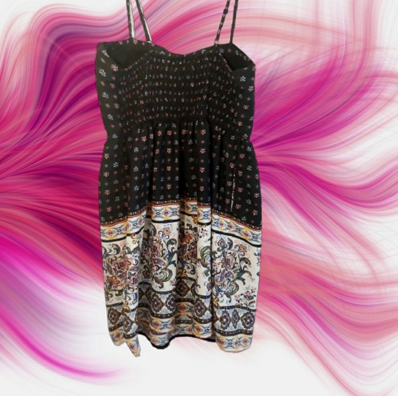 It's Pink Boho Floral Print Sundress - Size Large Black Paisley Mini Dress - Picture 5 of 8